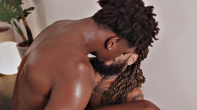 Black bottom stud gangbanged by big black cocks till bukkake