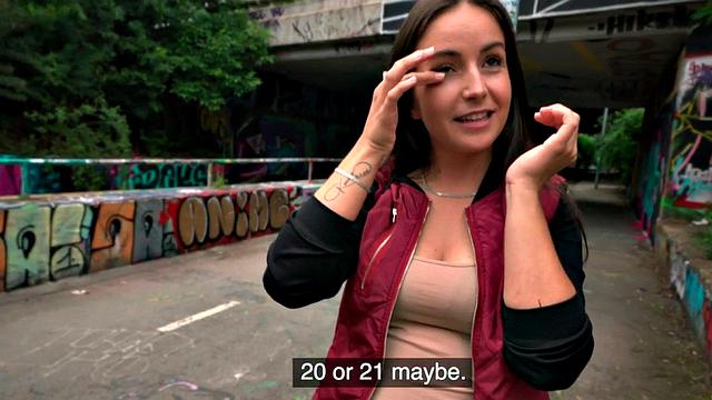 Cash-hungry babe gets fucked in public POV style and gives a sloppy handjob