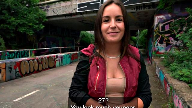 Cash-hungry babe gets fucked in public POV style and gives a sloppy handjob