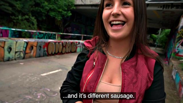 Cash-hungry babe gets fucked in public POV style and gives a sloppy handjob