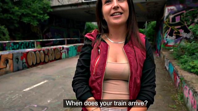 Cash-hungry babe gets fucked in public POV style and gives a sloppy handjob