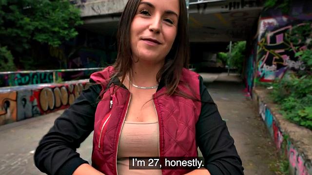 Cash-hungry babe gets fucked in public POV style and gives a sloppy handjob