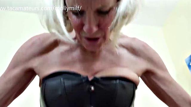 Busty housewife Molly milf gets pounded in pussy adn mouth by young stud