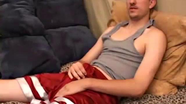 Cute little Casper releases his huge cock from his shorts, lubes it up and starts jacking. After delivering a great stroke show, and taking himself to the edge several times, he's ready to shoot.