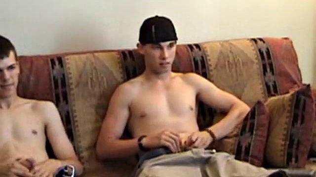 Relaxing on a sofa, these horny skaters introduce themselves, before pulling out their boners to trade hand jobs. Tapper has an especially appealing body, with shaved pubes.