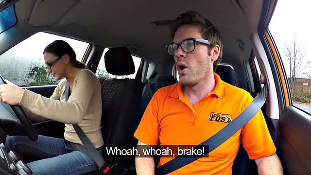 British babe gets pounded and fingered by instructor before bj