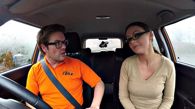 British babe gets pounded and fingered by instructor before bj