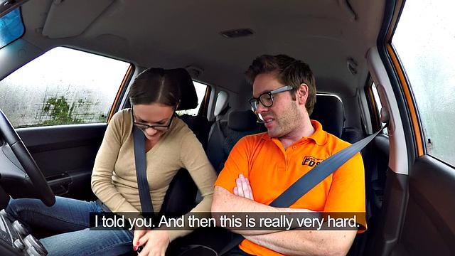 British babe gets pounded and fingered by instructor before bj