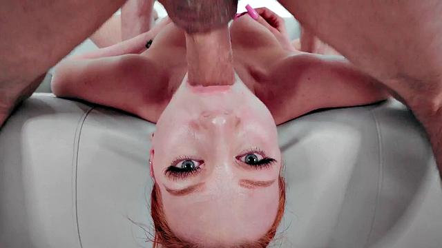 Redhead babe in stockings facefucked by BF in POV