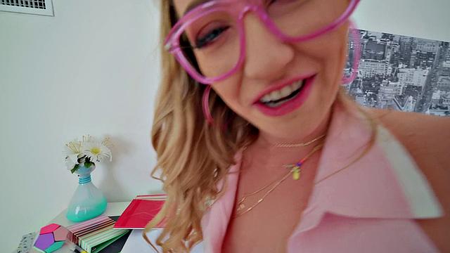 Blonde study break ends in wild cowgirl & doggystyle with glasses on