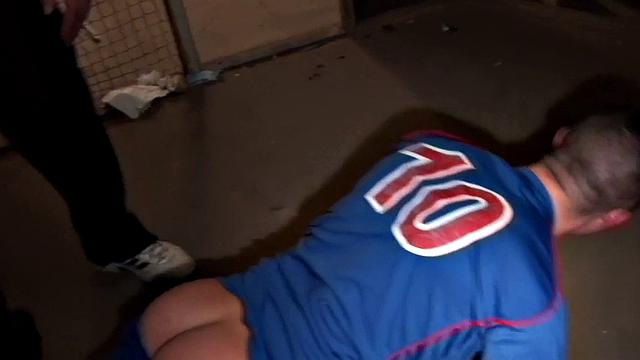 Sportive stud dominated by jock in basement after pushups