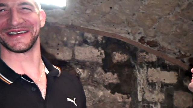 Sportive stud dominated by jock in basement after pushups