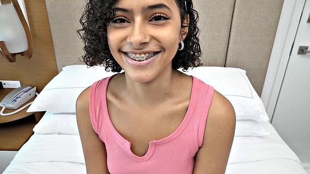 Blonde with tan lines gets her first taste of amateur porn - POV handjob and blowjob with pigtails