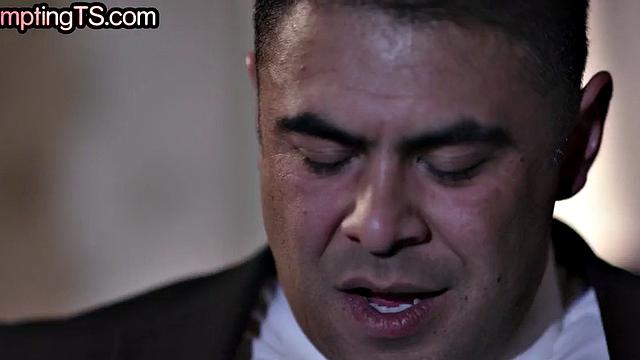 Gorgeous redhead trans ramming guy