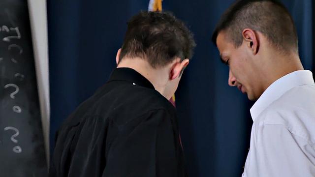 Mature professor fucking skinny student in classroom