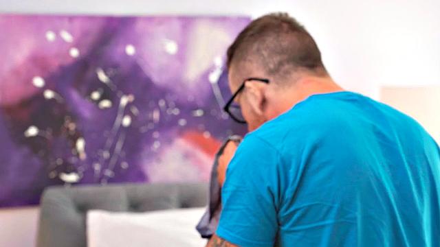 Cute brunette with big boobs gets fucked doggystyle by her BF in hostel room