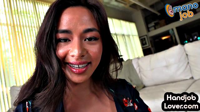 HJ bae gives teasing blowjob POV