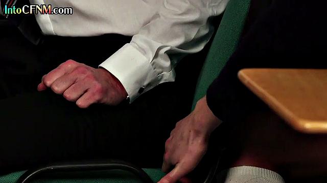 Naughty CFNM babes cocksucking lucky man