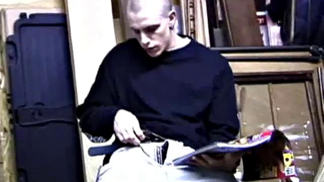 Returning home from work, Shane grabs a porn magazine and heads for the garage. There, he strokes his hard cock, while eating his pre-cum, and then pumps onto his belly.