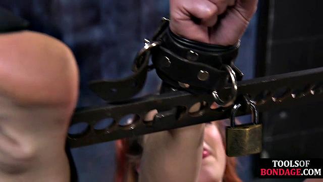 Busty trapped babe throat fucked