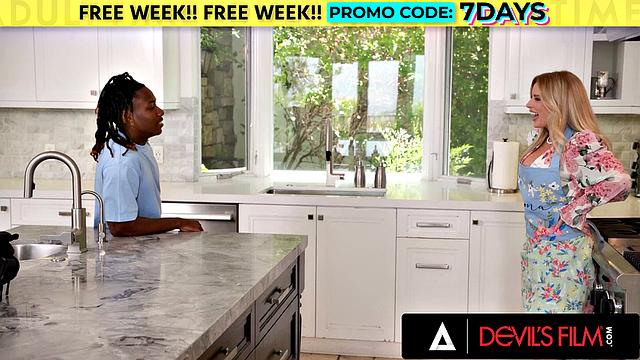 DEVILS FILM - Naughty Stepmom Wants Stepson's Black Cock in Her Mouth And Wet Pussy