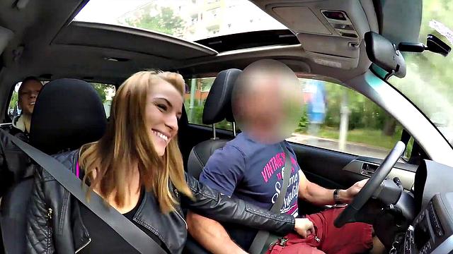 Check out this hot Czech teen getting paid for sex in a car, while her cuckold partner watches in shame!