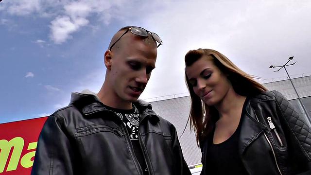 Check out this hot Czech teen getting paid for sex in a car, while her cuckold partner watches in shame!