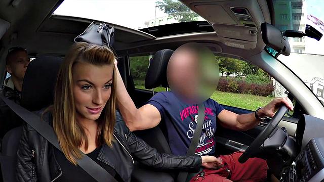 Check out this hot Czech teen getting paid for sex in a car, while her cuckold partner watches in shame!