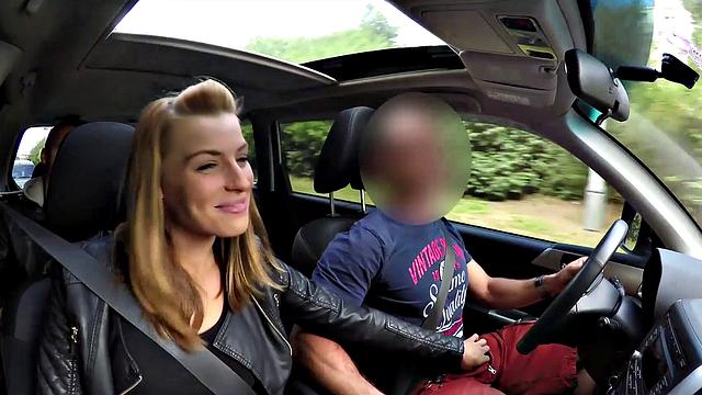 Check out this hot Czech teen getting paid for sex in a car, while her cuckold partner watches in shame!