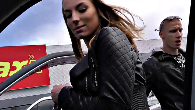 Check out this hot Czech teen getting paid for sex in a car, while her cuckold partner watches in shame!
