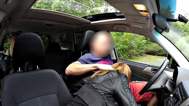 Check out this hot Czech teen getting paid for sex in a car, while her cuckold partner watches in shame!