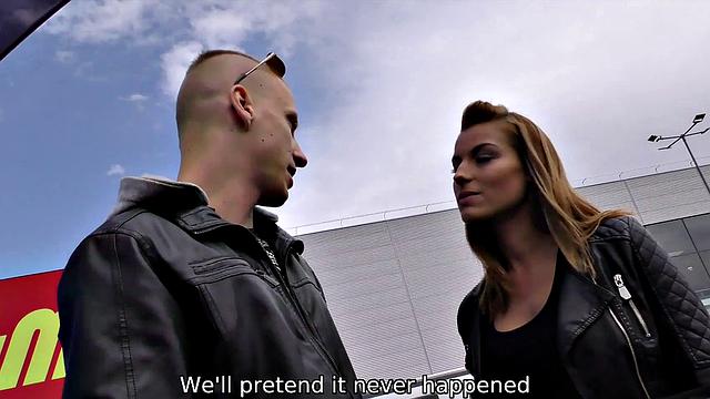 Check out this hot Czech teen getting paid for sex in a car, while her cuckold partner watches in shame!
