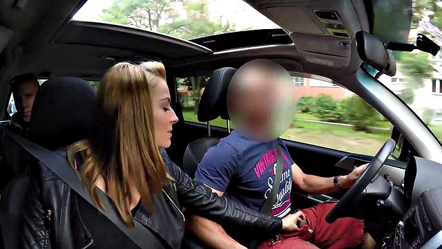 Check out this hot Czech teen getting paid for sex in a car, while her cuckold partner watches in shame!