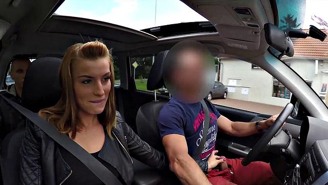 Check out this hot Czech teen getting paid for sex in a car, while her cuckold partner watches in shame!