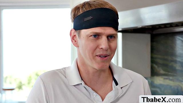 Two fuck in kitchen after their tennis match