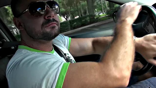 Latina slut in high heels gets her mouth and pussy stuffed with a hard cock outside