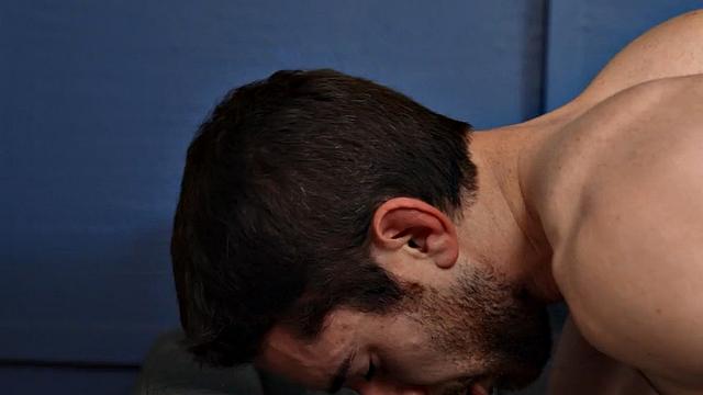 Eager jock with hairy chest wanking