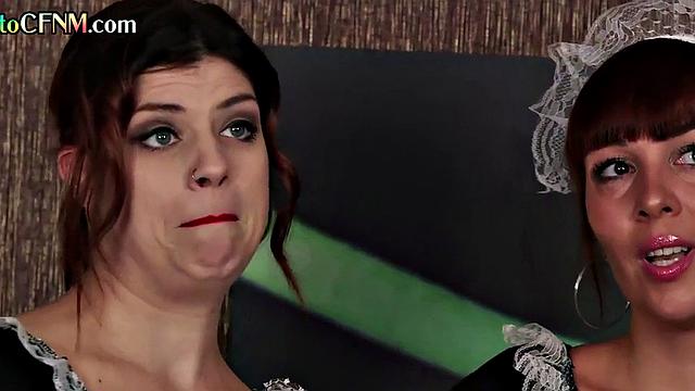 CFNM amateur 3some in hotel room by British maids