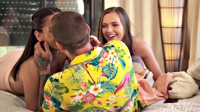 Brunette eurobabes blow roommates before sex