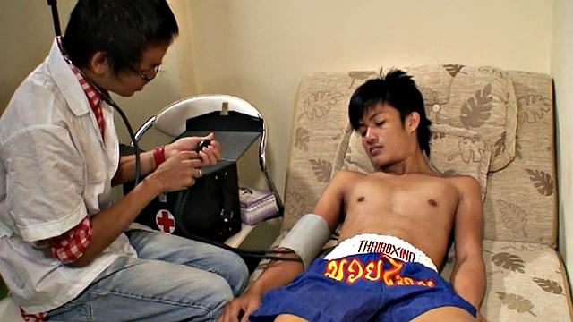 Slim Asian breeded by doctor after blowing and pissing