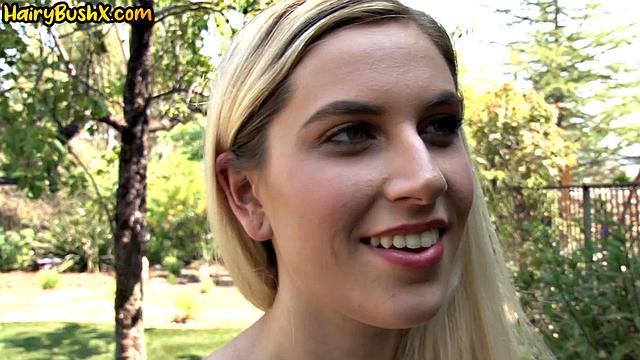 Sexy blonde babe drilled outdoors