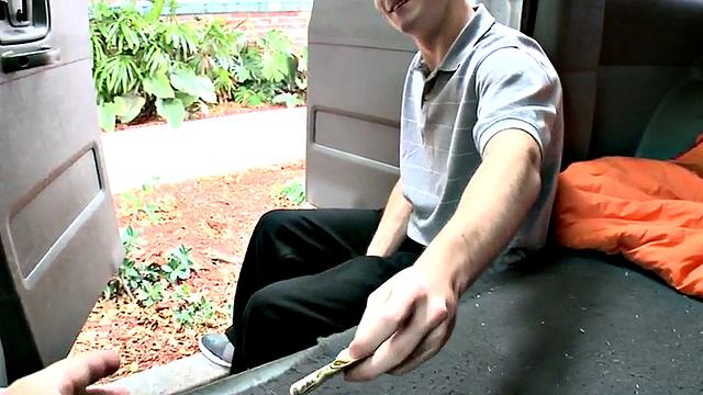 Amateur fooled stud fucks gay twink in bus till cumshot