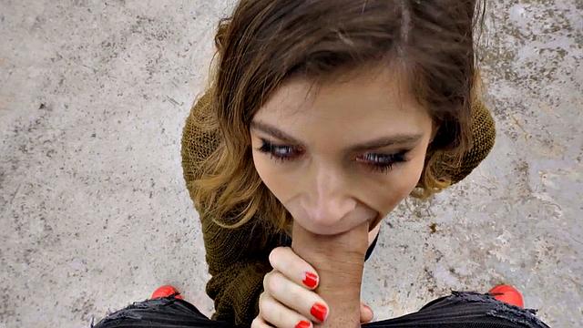 Classy babe picked up deepthroating and riding cock