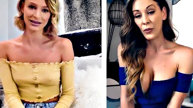 Busty stepmom rubbing clit with babe during phone sex