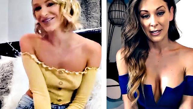 Busty stepmom rubbing clit with babe during phone sex