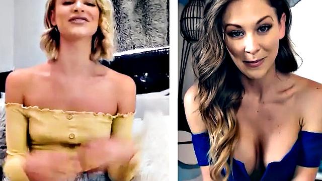 Busty stepmom rubbing clit with babe during phone sex