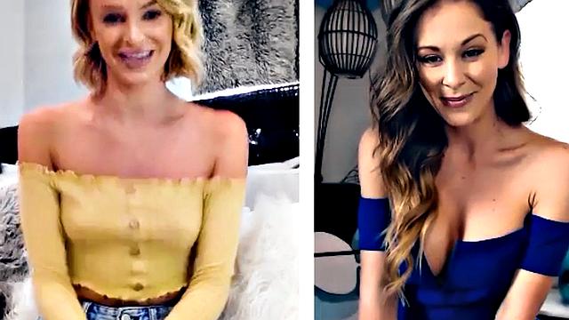 Busty stepmom rubbing clit with babe during phone sex