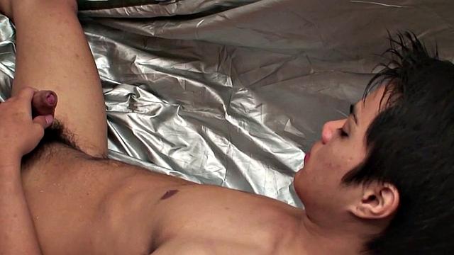 Golden shower Orient twink wanks stiff in bathroom