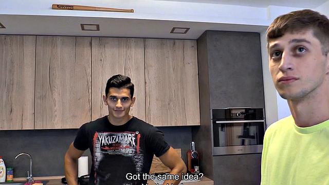 Euro stud sucks cock and gets assfucked in threesome