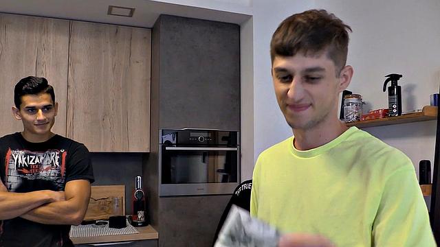 Euro stud sucks cock and gets assfucked in threesome